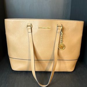 Brown leather tote bag